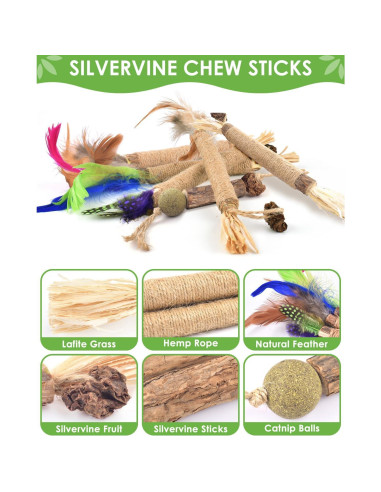 Palos de Masticar Silvervine TINDTOP para Gatos - Paquete de 12