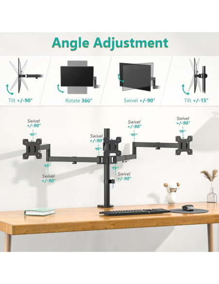 Soporte Triple para Monitor WALI M003S 13-27" Negro