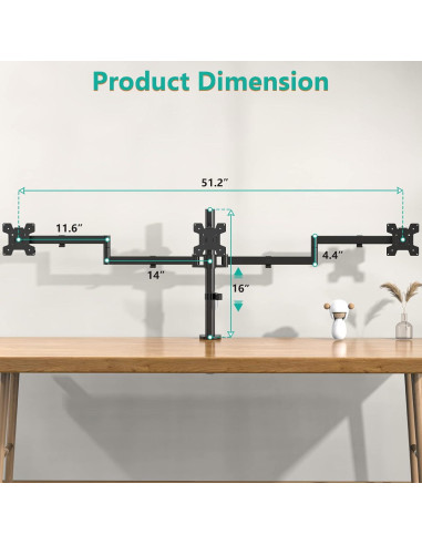 Soporte Triple para Monitor WALI M003S 13-27" Negro