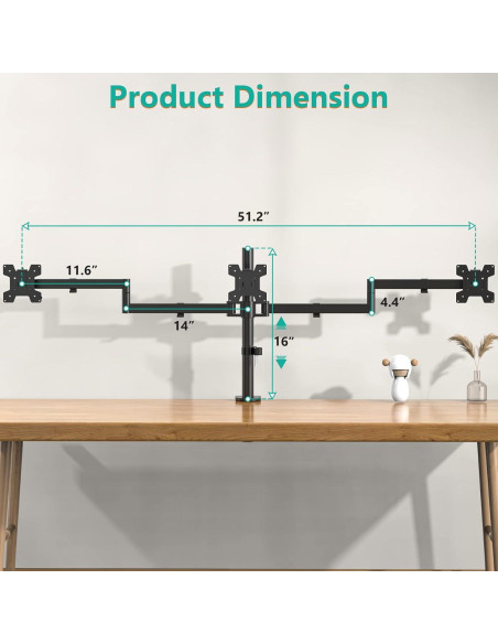 Soporte Triple para Monitor WALI M003S 13-27" Negro