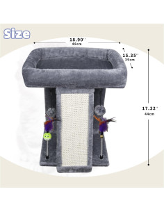 Torre para Gatos TWDEPART con Rascador y Juguetes, Gris 2