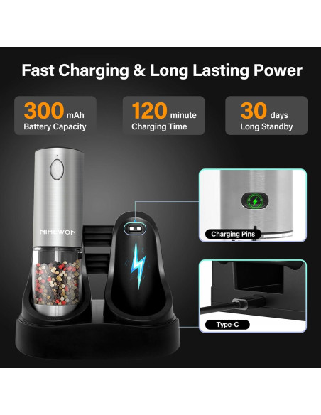 Juego de Molinillos Eléctricos de Sal y Pimienta NIHEWON 190ml Juego de Molinillos Eléctricos de Sal y Pimienta NIHEWON 190ml