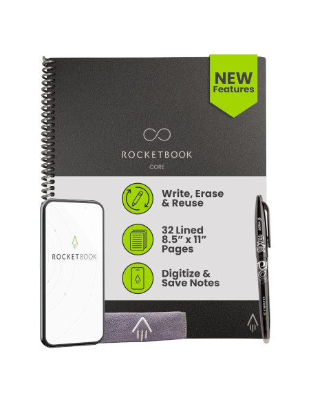 Cuaderno Espiral Reutilizable Rocketbook Core Carta Negro 21.6x27.9cm