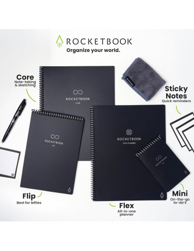 Cuaderno Espiral Reutilizable Rocketbook Core Carta Negro 21.6x27.9cm