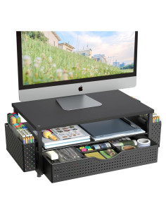 Soporte Elevador para Monitor Spacrea con Cajón Negro 40x25.9cm