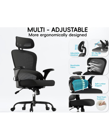 Silla de Oficina Ergonómica TRALT con Soporte Lumbar Negro