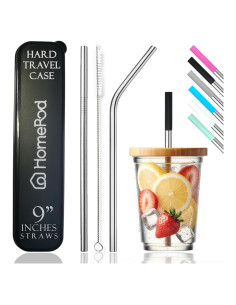 Set de 2 Pajitas Reutilizables Acero Inoxidable 23 cm HomeRod