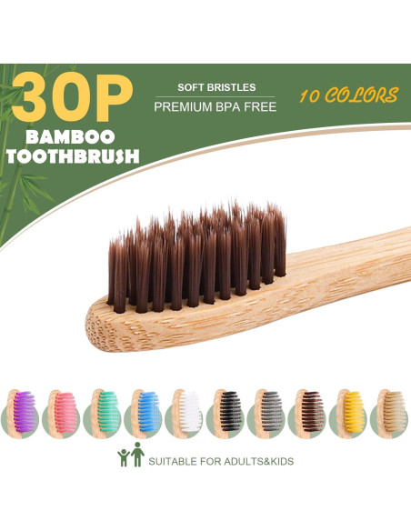 30 Cepillos de Dientes de Bambú Navona, Suaves y Ecológicos