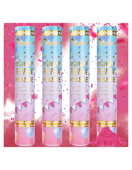 Cañón de Confeti Revelación de Género - 4 Poppers Rosa