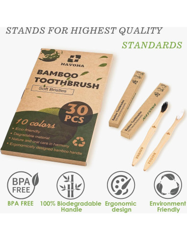 30 Cepillos de Dientes de Bambú Navona, Suaves y Ecológicos