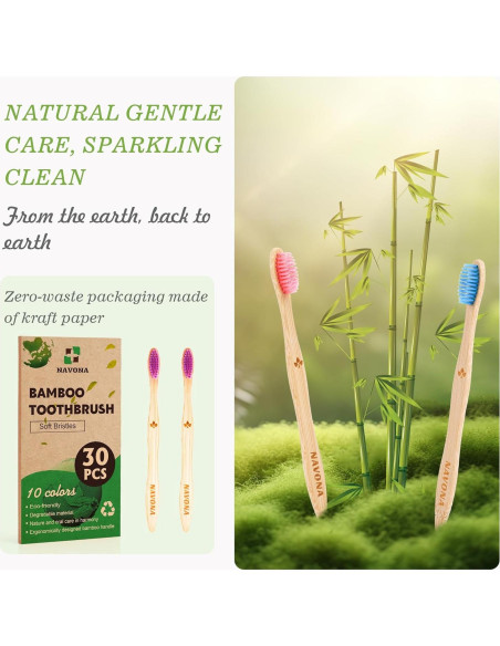 30 Cepillos de Dientes de Bambú Navona, Suaves y Ecológicos