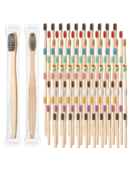 120 Cepillos de Dientes de Bambú Sieral - Cerda Suave, 17.5 cm