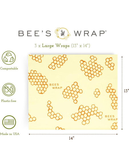 Envolturas de Cera de Abeja 3PK Grande - Ecológicas y Reutilizables