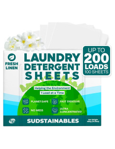 Hojas de detergente Sudstainables 100 cargas Lino fresco ecológico