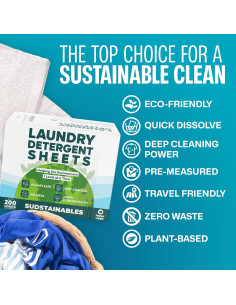 Hojas de detergente Sudstainables 100 cargas Lino fresco ecológico 2