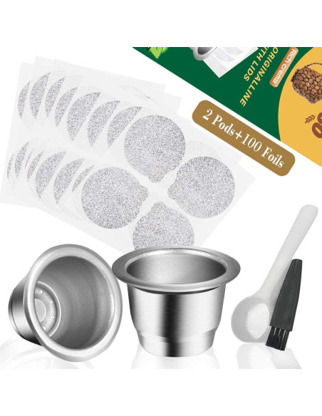 Cápsulas Reutilizables CAPMESSO para Nespresso OriginalLine - 2 Unidades + 100 Tapas