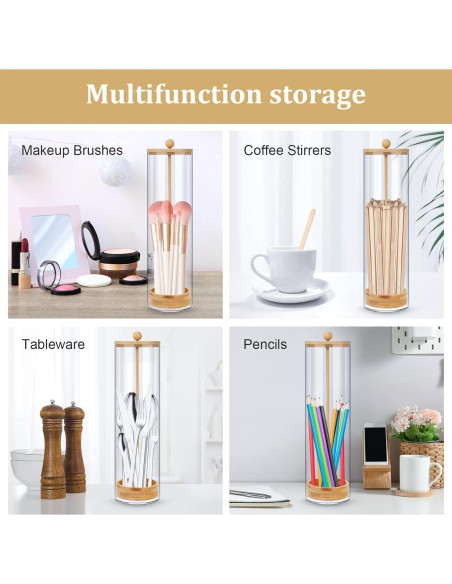 Dispensador de Pajitas Acrílico JYPS 33x8.9x8.9 cm con Tapa de Bambú