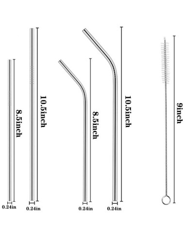 100 Pajitas Reutilizables Acero Inoxidable Tergy 21.6cm 26.7cm