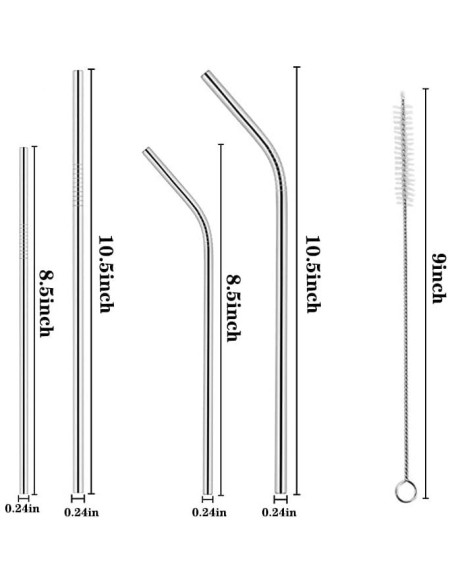 100 Pajitas Reutilizables Acero Inoxidable Tergy 21.6cm 26.7cm