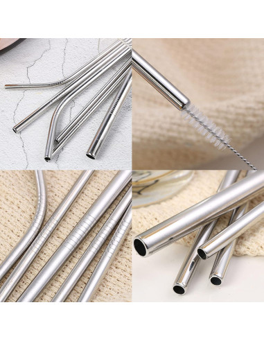 100 Pajitas Reutilizables Acero Inoxidable Tergy 21.6cm 26.7cm