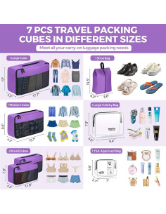 YAMIU Set de Cubos de Empaque 7 Piezas Nylon Púrpura 2