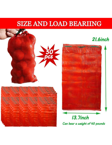 Paquete de 50 Bolsas de Malla Reutilizables Firdnyohs 32.3x54.9cm