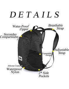 Mochila Plegable 18L Blackpongo Resistente al Agua Negra 2