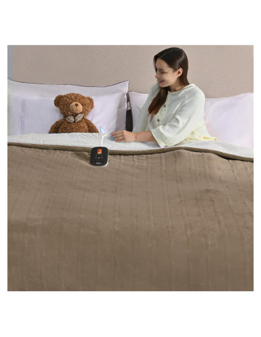 Manta Eléctrica Bearhug 196x213 cm Taupe Terciopelo Sherpa