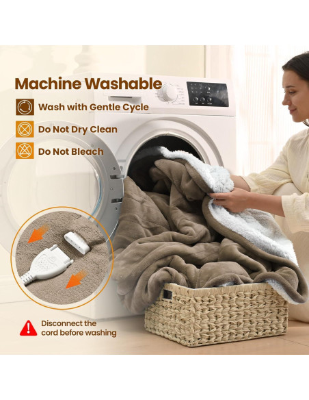 Manta Eléctrica Bearhug 196x213 cm Taupe Terciopelo Sherpa