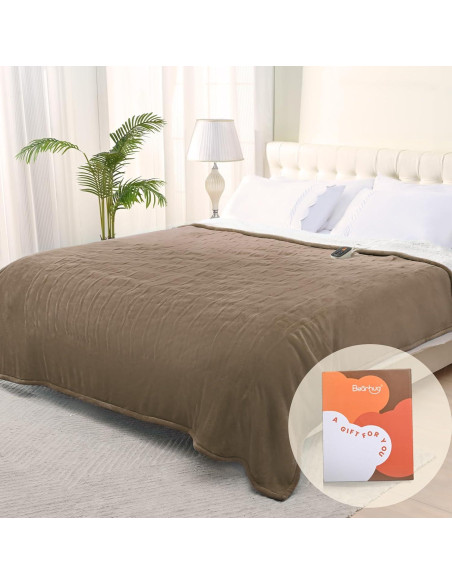 Manta Eléctrica Bearhug 196x213 cm Taupe Terciopelo Sherpa