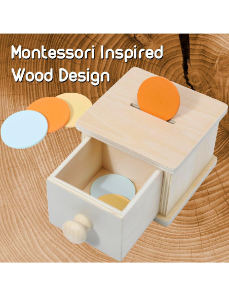 Caja de Monedas Montessori Mama - Juguete de Madera 12.7x11.4 cm