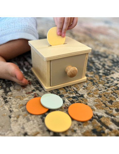 Caja de Monedas Montessori Mama - Juguete de Madera 12.7x11.4 cm