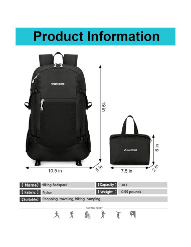 Mochila de Senderismo 30L Unisex YongH Plegable Ligera