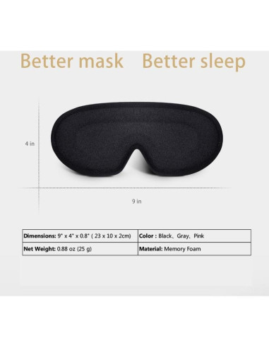 Máscara de Sueño 3D Ringolemona - Espuma Memoria, Ajustable, Gris