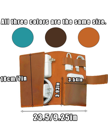Estuche Organizador Electrónico de Viaje Cuero Café 18x23.5cm