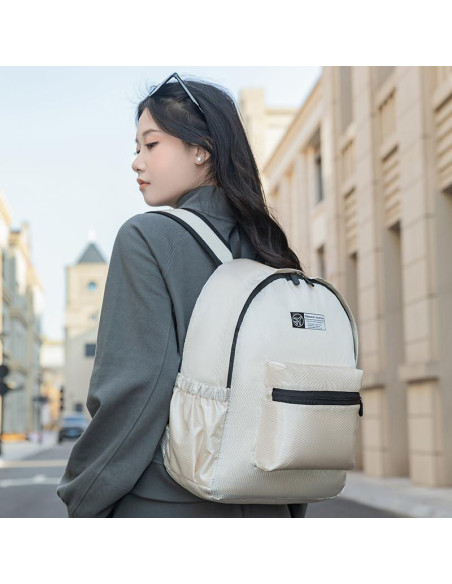 Mochila Plegable Ligera Impermeable Beige 40x31x13 cm