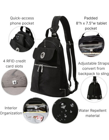 Mochila Convertible Baggallini Nápoles - Bandolera Nylon 30.5x27.9cm