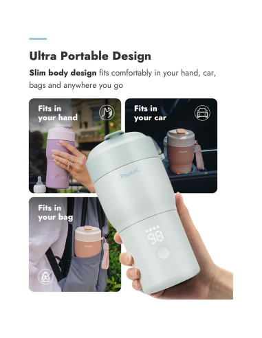 Calentador de Botellas Portátil Papablic Pro - 30W, 5 Temperaturas, Esterilizador, Verde Menta