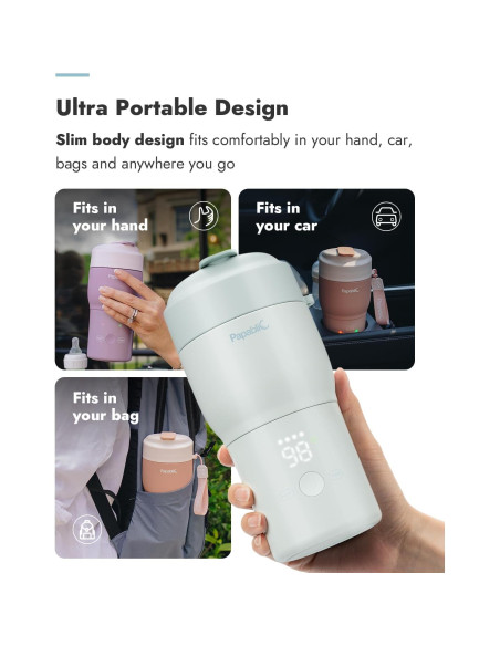 Calentador de Botellas Portátil Papablic Pro - 30W, 5 Temperaturas, Esterilizador, Verde Menta