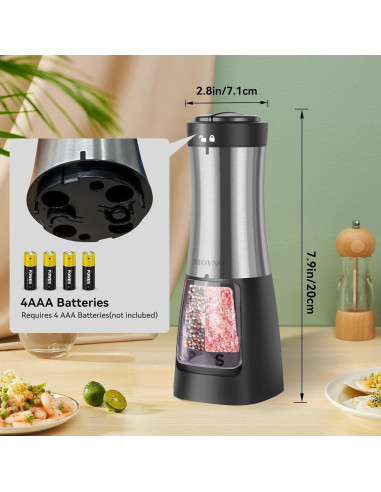 Molinillo Eléctrico 2 en 1 MOVNO para Sal y Pimienta 150ml