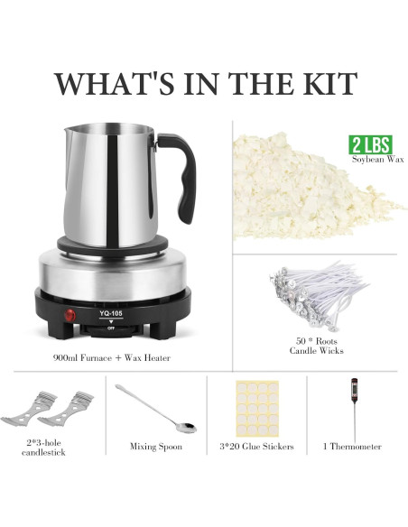 Kit de Fabricación de Velas SAEUYVB 2kg con Derretidor y Cera Soja