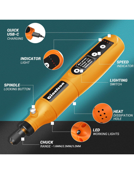 Herramienta Rotativa Inalámbrica GINELSON 3.7V 5 Velocidades 70 Accesorios