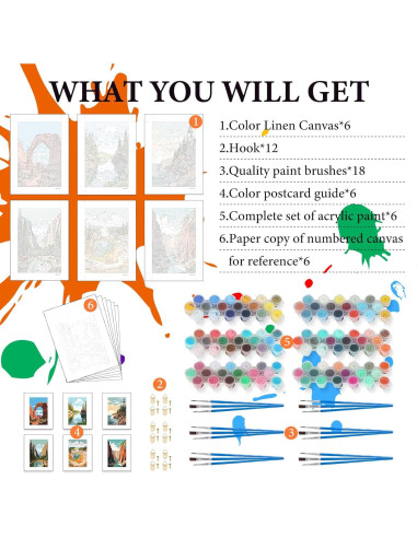 Kit de Pintura por Números Fountor 6 Paquetes Parque Nacional 30.48x20.32 cm