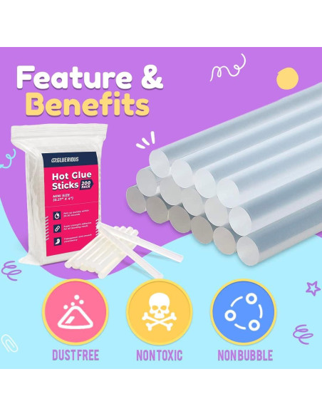 Barras de Pegamento Caliente Mini Gluerious 200 Pcs 10 cm