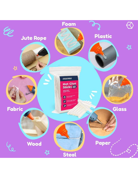 Barras de Pegamento Caliente Mini Gluerious 200 Pcs 10 cm