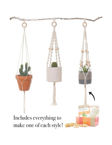 Kit de Macramé Aesthetic Creative - 3 Soportes de Plantas DIY