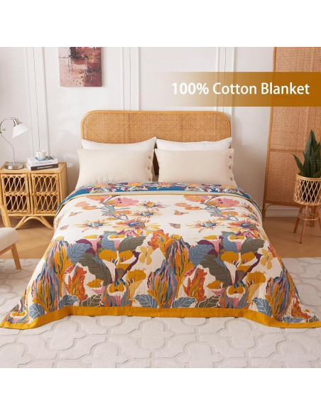 Manta Boho Wzvzss 100% Algodón 127x152cm Floral Reversible