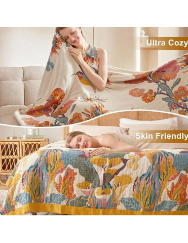 Manta Boho Wzvzss 100% Algodón 127x152cm Floral Reversible