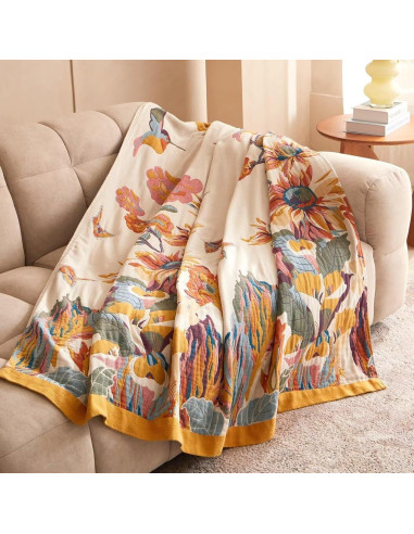 Manta Boho Wzvzss 100% Algodón 127x152cm Floral Reversible