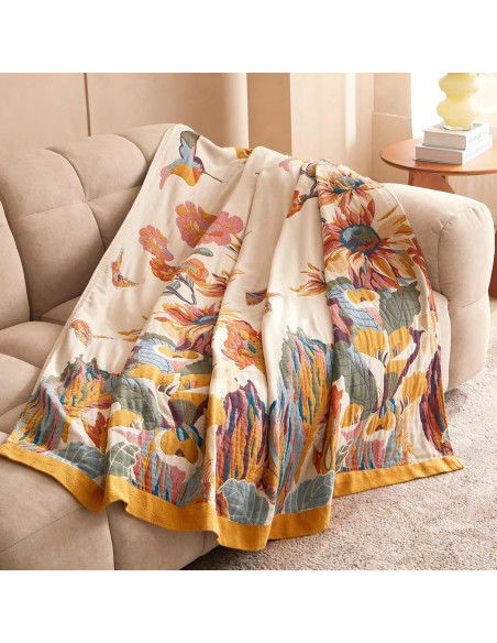 Manta Boho Wzvzss 100% Algodón 127x152cm Floral Reversible